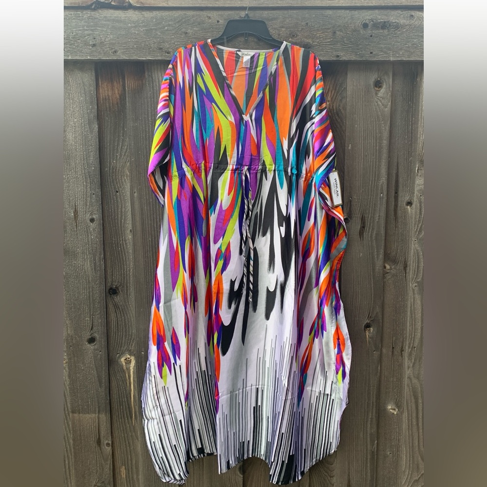 Drawstring V-Neck Multicolored Kaftan - Picture 2 of 5